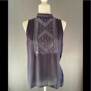 Silk, embroidered sleeveless shirt